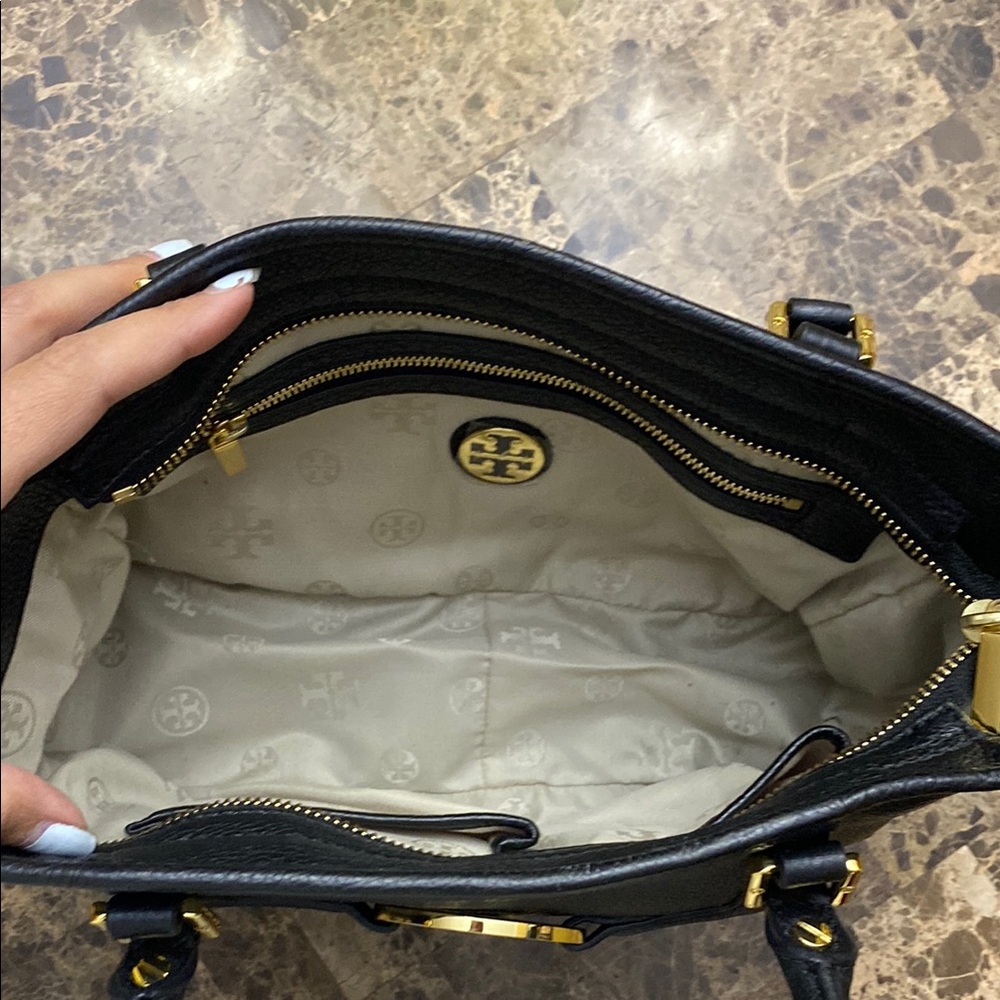 Tory Burch Black Leather Tote with Gold Accents - Picture 3 of 3